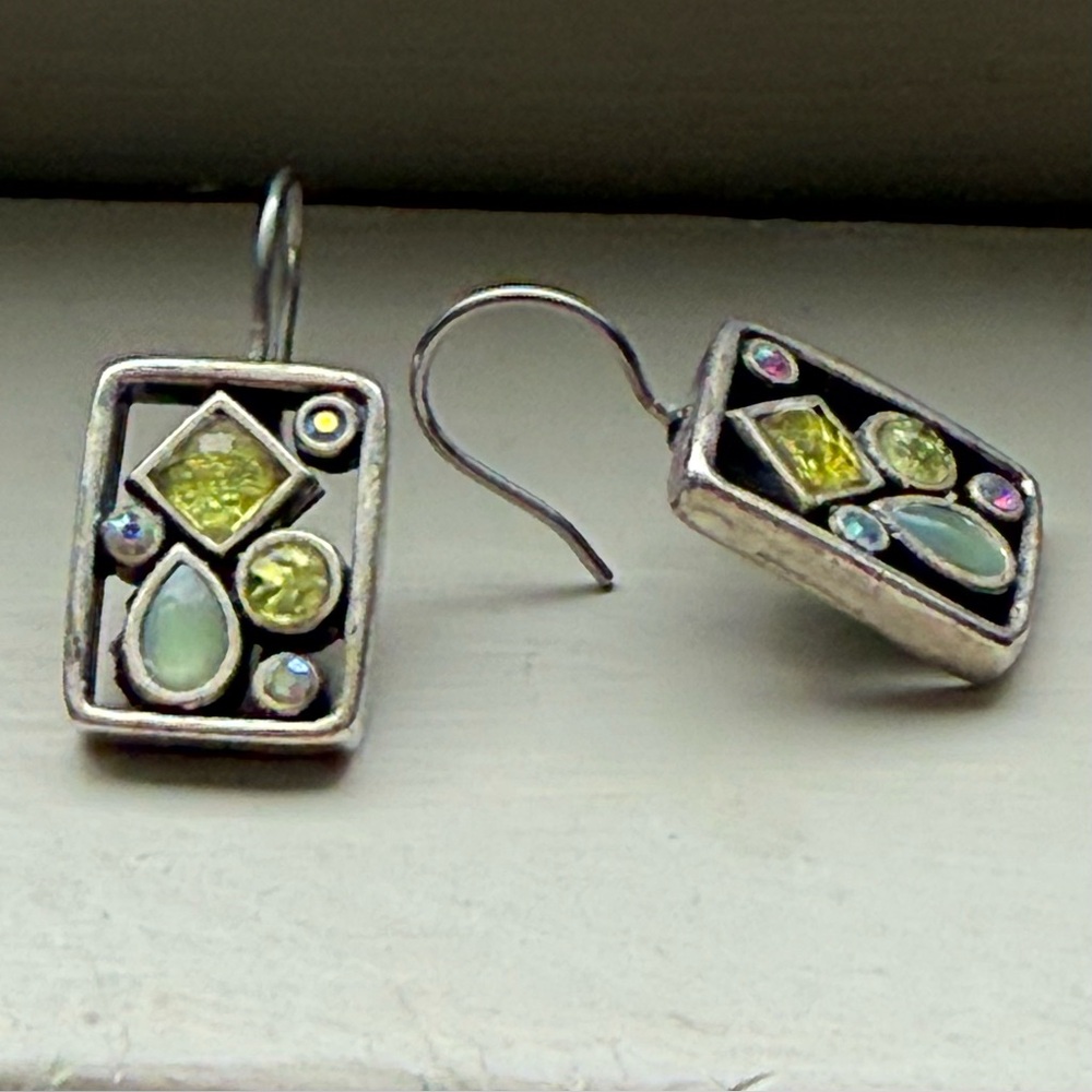 Sterling Silver Green Opal Mosaic Drop Earrings | Artisan Boho